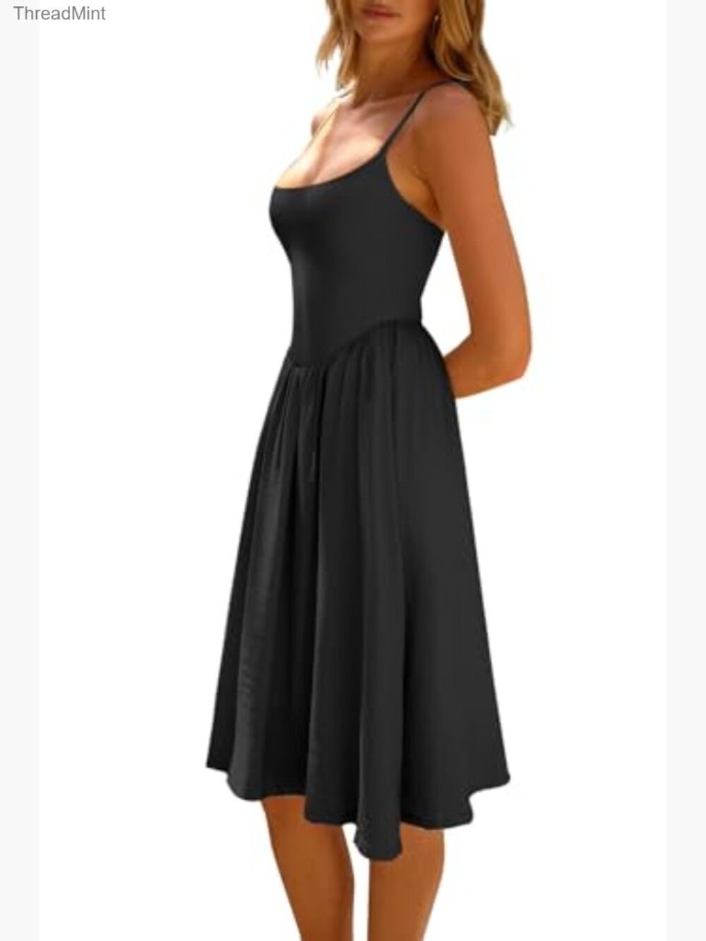 Women's Sleeveless Spaghetti Strap A-Line Midi Sundress - Picture 4 of 7